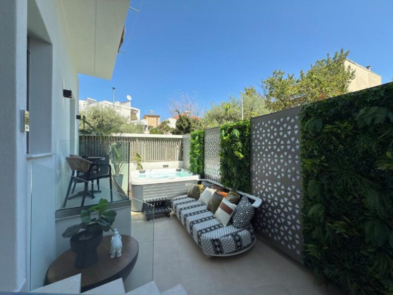 Sentio Thassos Suites exterior with garden and jacuzzi